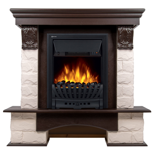 Портал Firelight Forte Classic камень белый, шпон темный дуб