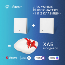 Комплект умных выключателей (1 и 2 клавиши) и хаб HOMMYN SW12HOMKIT06