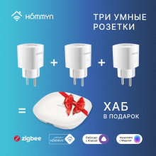 Комплект три умные розетки и хаб HOMMYN SP3HOMKIT07