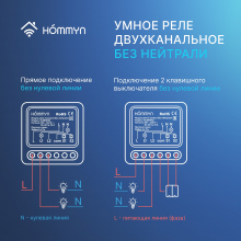 Комплект три умных реле (2 канала без нейтрали) и хаб HOMMYN RNN02HOMKIT09