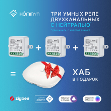Комплект три умных реле (2 канала с нейтралью) и хаб HOMMYN RN02HOMKIT11