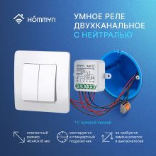 Комплект три умных реле (2 канала с нейтралью) и хаб HOMMYN RN02HOMKIT11